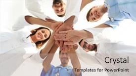  Presentation with team health - Audience pleasing slide deck consisting of bottom view a team backdrop and a coral colored foreground