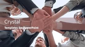  Presentation with team hands - Presentation theme featuring bottom-view-business-team-showing background and a violet colored foreground