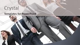  Presentation with forward - Slide deck with bottom view business team walking forward background and a light gray colored foreground