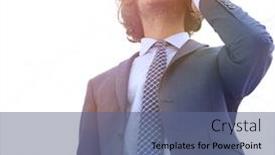  Presentation with luggage - Audience pleasing slide deck consisting of bottom view businessman with luggage talking on a cell backdrop and a ocean colored foreground