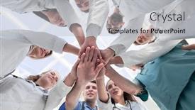  Presentation with diverse medical - Audience pleasing theme consisting of bottom-view-diverse-medical-professionals backdrop and a light gray colored foreground