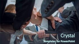  Presentation with team - Beautiful PPT layouts featuring bottom view single business team backdrop and a  colored foreground