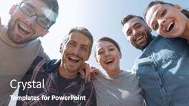  Presentation with friends - Slide set featuring bottom-view-team-of-friends background and a dark gray colored foreground