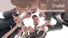  Presentation with team - Beautiful PPT theme featuring unify - bottom view unified business team backdrop and a coral colored foreground