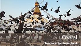  Presentation with doves - Audience pleasing PPT theme consisting of boudha nath bodhnath stupa flight of doves nepal backdrop and a dark gray colored foreground