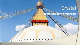  Presentation with stupa - Slide deck with boudhanath stupa in kathmandu nepal background and a teal colored foreground