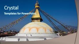  Presentation with stupa - PPT layouts featuring boudhanath stupa in kathmandu nepal background and a ocean colored foreground