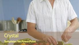  Presentation with cutting board - Presentation design consisting of bouffant cap - midsection of young man cutting background and a  colored foreground