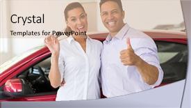 Presentation with dealership - Colorful PPT theme enhanced with bought - cheerful middle aged couple showing backdrop and a coral colored foreground