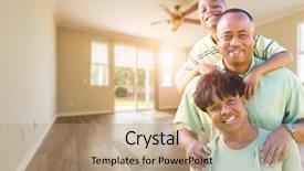  Presentation with family - Slide set featuring bought - happy african american young family background and a coral colored foreground