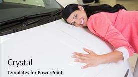  Presentation with car - PPT theme enhanced with bought - smiling woman hugging a white background and a white colored foreground