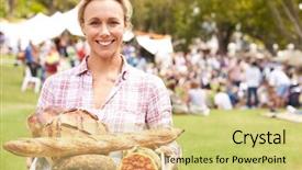  Presentation with fresh bread subway food - Audience pleasing presentation consisting of bought at outdoor farmers market backdrop and a yellow colored foreground