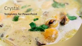  Presentation with soup - PPT layouts enhanced with bouillabaisse-french-fish-stew-soup background and a lemonade colored foreground