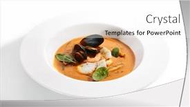  Presentation with french restaurant - Audience pleasing presentation design consisting of bouillabaisse-in-white-bowl-served backdrop and a white colored foreground