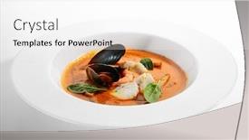  Presentation with french restaurant - PPT layouts featuring bouillabaisse-in-white-bowl-served background and a white colored foreground