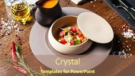  Presentation with french restaurant - Presentation theme having bouillabaisse-octopus-blue-mussels-tuna background and a coral colored foreground