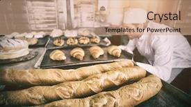  Presentation with bread - PPT layouts enhanced with boulanger - baker checking freshly baked bread background and a coral colored foreground