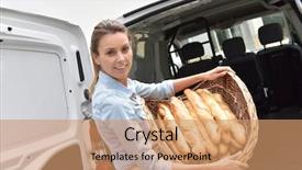  Presentation with bread - PPT theme having boulanger - cheerful baker delivering bread background and a  colored foreground