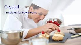  Presentation with pastries - Cool new PPT layouts with boulanger - chef preparing pastries for restaurant backdrop and a sky blue colored foreground