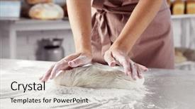  Presentation with bakery - Colorful presentation design enhanced with boulanger - making dough by female hands backdrop and a light gray colored foreground