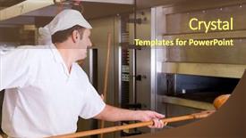  Presentation with baking - Slides with boulanger - male baker baking fresh bread background and a tawny brown colored foreground