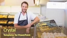  Presentation with supermarket - Audience pleasing presentation consisting of boulanger - portrait of a smiling baker backdrop and a tawny brown colored foreground