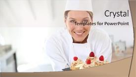  Presentation with pastry chef - Presentation design featuring boulanger - smiling pastry chef showing desserts background and a lemonade colored foreground