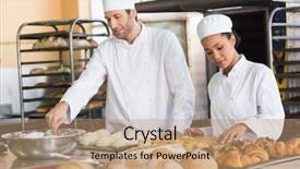  Presentation with dough - PPT layouts consisting of boulanger - team of bakers preparing dough background and a  colored foreground