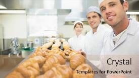  Presentation with camera - Audience pleasing presentation design consisting of boulanger - three young bakers posing backdrop and a coral colored foreground