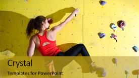  Presentation with indoor rock climbing - Slide deck featuring boulder - young active woman bouldering background and a gold colored foreground