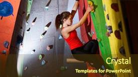  Presentation with rock climbing indoor - Cool new theme with boulder - young active woman bouldering backdrop and a tawny brown colored foreground