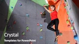  Presentation with rock climbing indoor - Slide deck enhanced with boulder - young active woman bouldering background and a  colored foreground