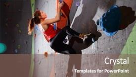  Presentation with indoor rock climbing - Colorful slides enhanced with boulder - young active woman bouldering backdrop and a violet colored foreground
