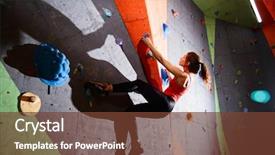  Presentation with rock climbing indoor - Presentation theme having boulder - young active woman bouldering background and a tawny brown colored foreground