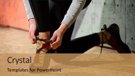  Presentation with rock climbing indoor - Colorful PPT theme enhanced with boulder - young active woman preparing backdrop and a coral colored foreground