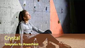  Presentation with indoor rock climbing - PPT layouts enhanced with boulder - young active woman resting background and a tawny brown colored foreground