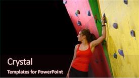  Presentation with rock climbing indoor - PPT theme featuring boulder - young active woman resting background and a wine colored foreground