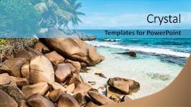  Presentation with tide - Amazing PPT theme having boulders during high tide backdrop and a light blue colored foreground