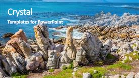  Presentation with space colony - Audience pleasing slides consisting of boulders penguin colony backdrop and a teal colored foreground