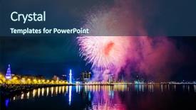  Presentation with fireworks on chinese new year - Presentation theme having boulevard - beautiful multicolored new year's fireworks background and a ocean colored foreground