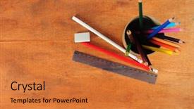  Presentation with school desk - Slides featuring school desk background and a red colored foreground