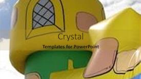  Presentation with tower - Beautiful presentation theme featuring bouncy-castle-tower-with-cloudy backdrop and a gold colored foreground
