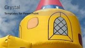  Presentation with sky blue - Amazing presentation theme having bouncy-castle-tower-with-cloudy backdrop and a seafoam green colored foreground