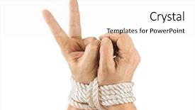  Presentation with bound - PPT theme consisting of bound hands and victory sign background and a white colored foreground