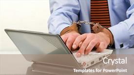  Presentation with bound - Audience pleasing PPT theme consisting of bound to laptop with handcuffs backdrop and a coral colored foreground