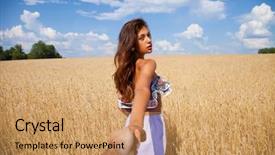  Presentation with golden woman - Audience pleasing presentation design consisting of boundless - beautiful young woman backdrop and a  colored foreground