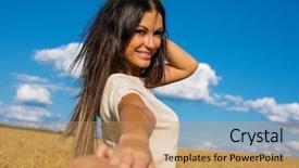  Presentation with wheat in hand - Audience pleasing PPT layouts consisting of boundless - follow me beautiful sexy young backdrop and a coral colored foreground