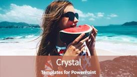  Presentation with teen girl - Presentation featuring pre teen girl eating watermelon on the tropical beach in summer sunny day holidays on the island and fruit diet background and a coral colored foreground