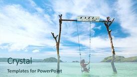  Presentation with paradise island - Presentation theme featuring bounty - woman swinging at tropical beach background and a light blue colored foreground