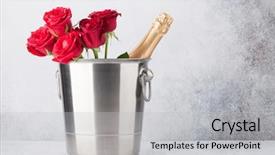  Presentation with greeting card - Colorful slides enhanced with bouquet and champagne in bucket backdrop and a light gray colored foreground